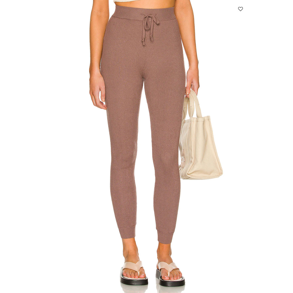 ALL THE WAYS Kasey Knit Jogger Pant‎ Mocha Brown Ribbed Drawstring Sz S